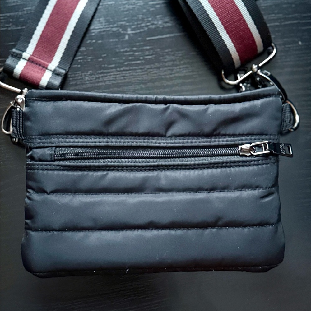 Think Royln Quilted Nylon Crossbody Bag Black Adjustable Stripe Strap - Picture 3 of 4